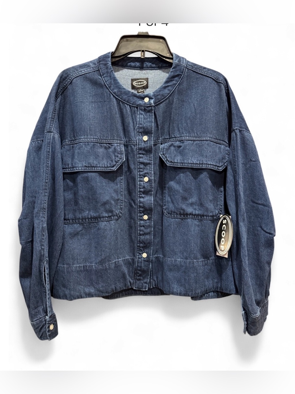 Scoop Denim Button Jacket with pleated back
